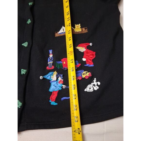 Karen Scott 1x Black Christmas Embroidered Embellished Tree Buttons Cardigan - Picture 9 of 12